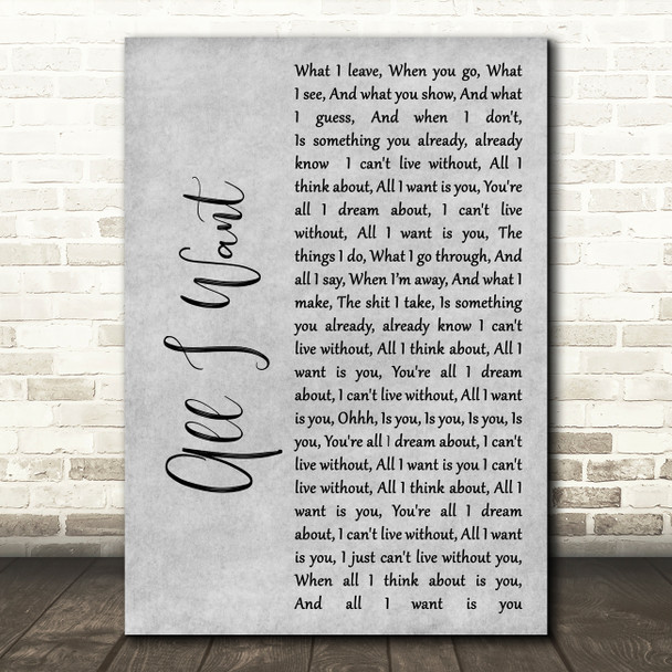 Staind All I Want Rustic Script Grey Song Lyric Quote Print