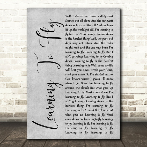 Tom Petty And The Heartbreakers Learning To Fly Grey Rustic Script Song Print