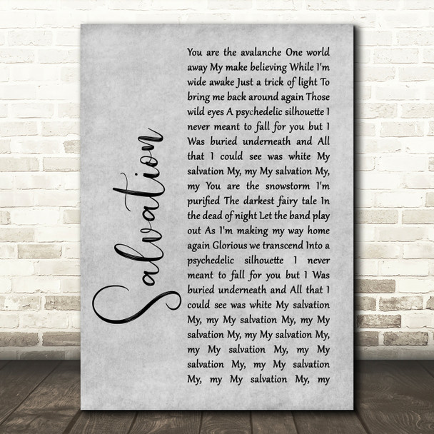 Gabrielle Aplin Salvation Rustic Script Grey Song Lyric Quote Print