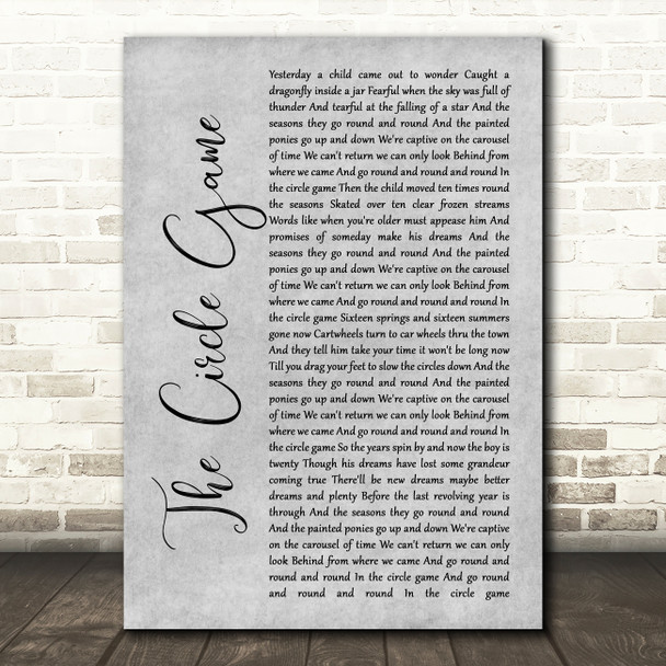 Joni Mitchell The Circle Game Rustic Script Grey Song Lyric Print