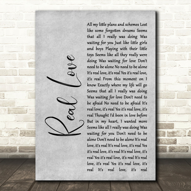 The Beatles Real Love Rustic Script Grey Song Lyric Quote Print