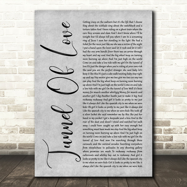 Dire Straits Tunnel Of Love Rustic Script Grey Song Lyric Print