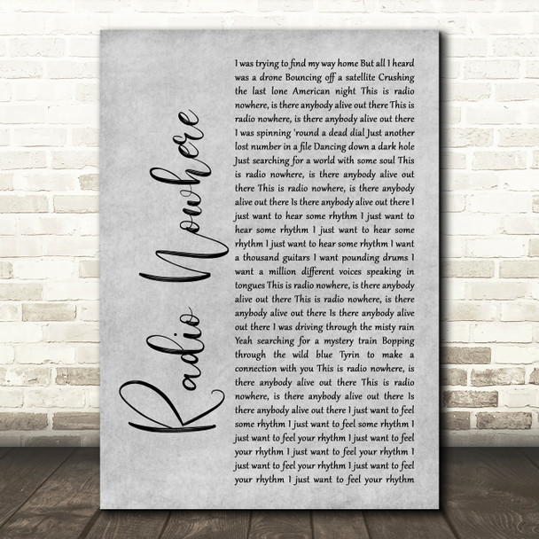 Bruce Springsteen Radio Nowhere Rustic Script Grey Song Lyric Print