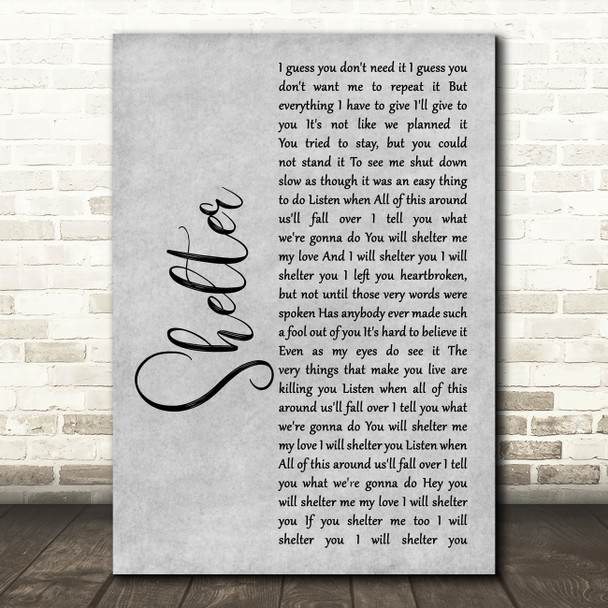 Ray LaMontagne Shelter Rustic Script Grey Song Lyric Quote Print