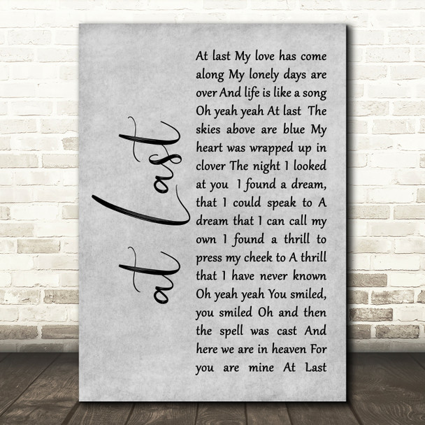 Etta James At Last Rustic Script Grey Song Lyric Quote Print