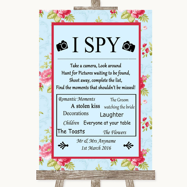 Shabby Chic Floral I Spy Disposable Camera Personalized Wedding Sign
