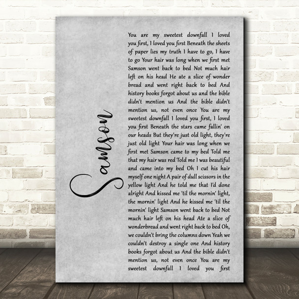 Regina Spektor Samson Rustic Script Grey Song Lyric Quote Print