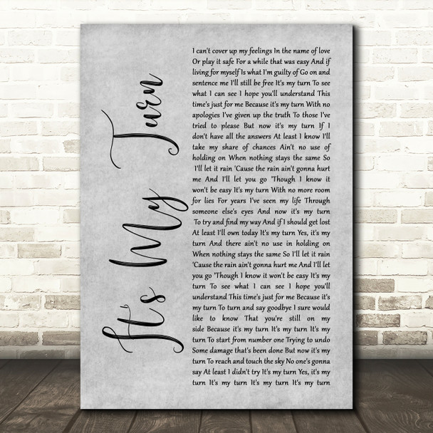 Diana Ross It's My Turn Rustic Script Grey Song Lyric Print