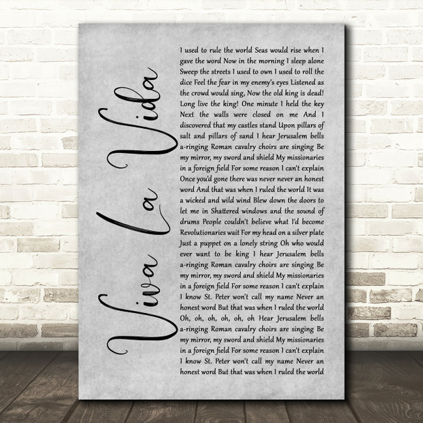 Coldplay Viva La Vida Rustic Script Grey Song Lyric Print