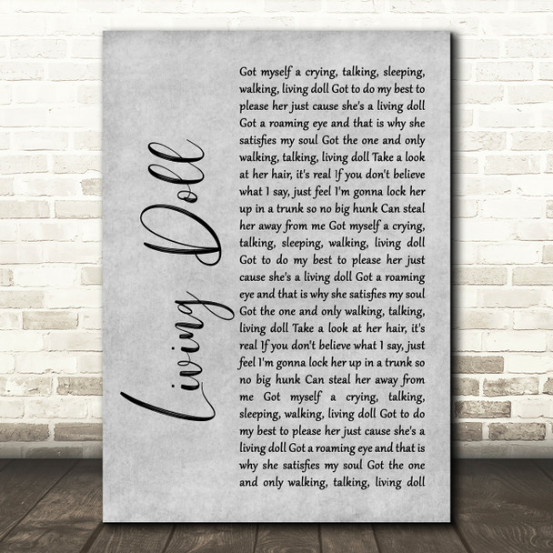 Cliff Richard and The Drifters Living Doll Rustic Script Grey Song Lyric Print