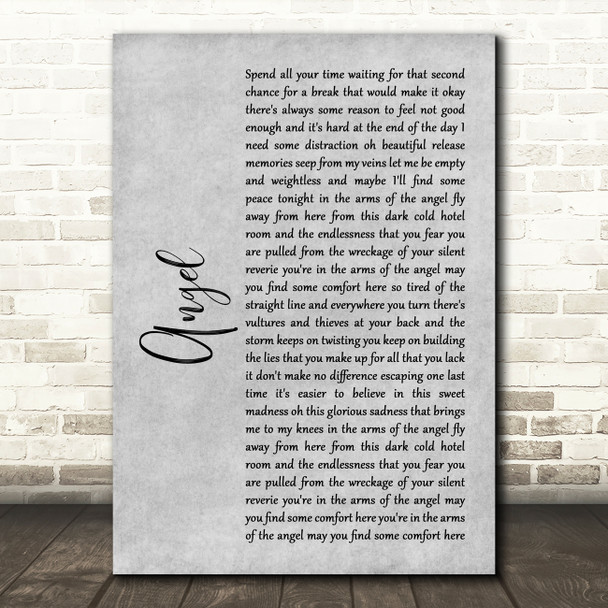 Sarah McLachlan Angel Rustic Script Grey Song Lyric Quote Print