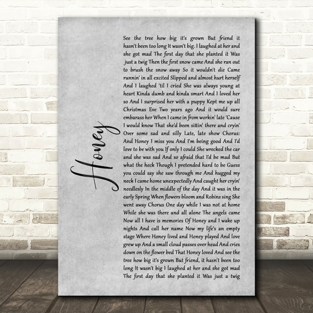 Bobby Goldsboro Honey Rustic Script Grey Song Lyric Quote Print