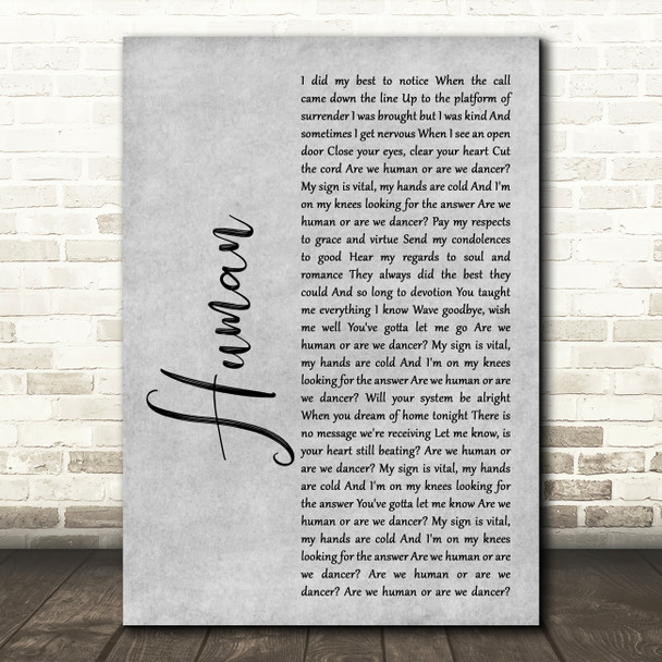 The Killers Human Rustic Script Grey Song Lyric Quote Print