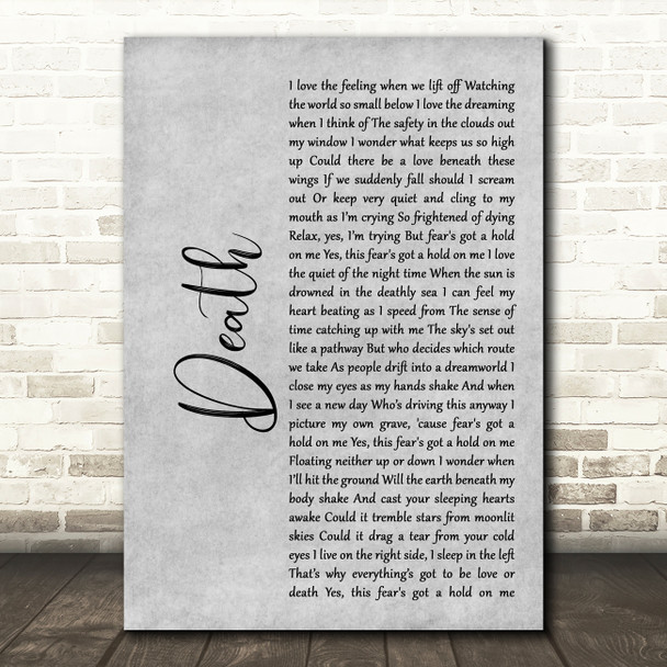 White Lies Death Rustic Script Grey Song Lyric Quote Print