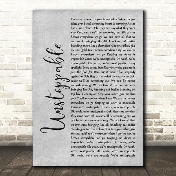 The Score Unstoppable Rustic Script Grey Song Lyric Print