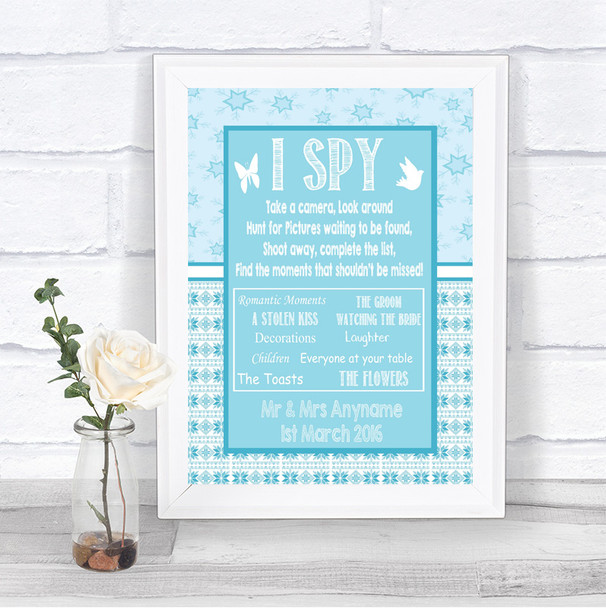 Winter Blue I Spy Disposable Camera Personalized Wedding Sign