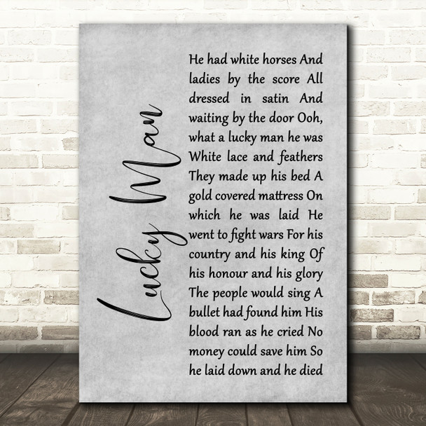 Greg Lake Lucky Man Rustic Script Grey Song Lyric Print