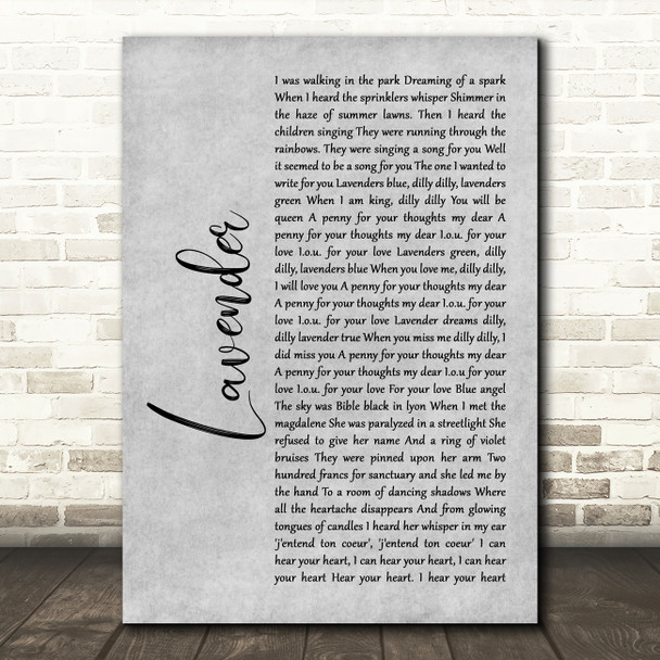 Marillion Lavender Rustic Script Grey Song Lyric Print