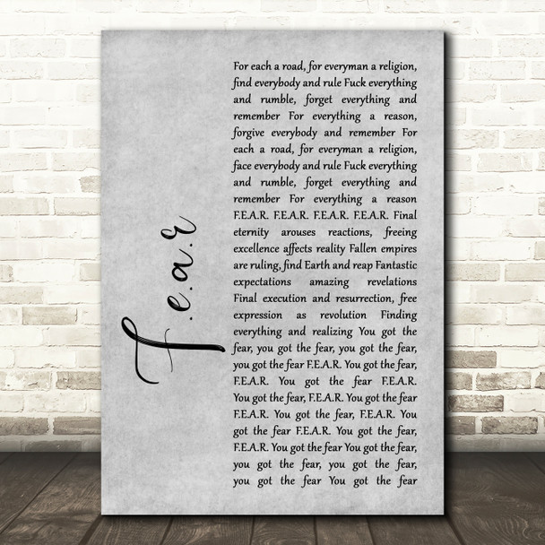 Ian Brown F.E.A.R Rustic Script Grey Song Lyric Print