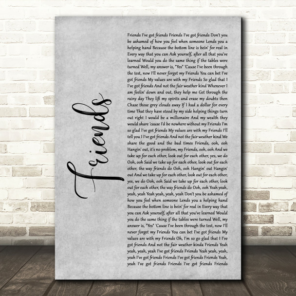 Shalamar Friends Grey Rustic Script Song Lyric Print