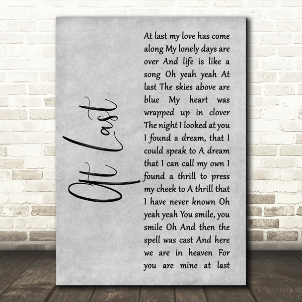 Beyonce At Last Grey Rustic Script Song Lyric Print