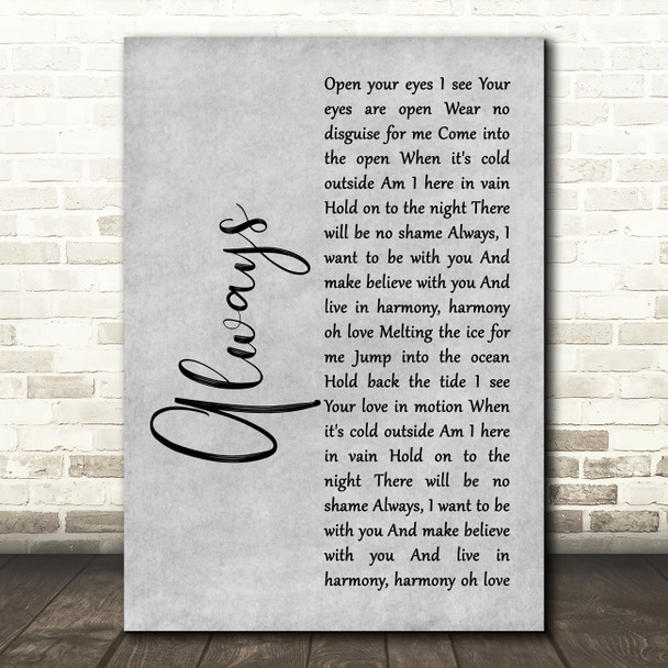 Erasure Always Grey Rustic Script Song Lyric Print