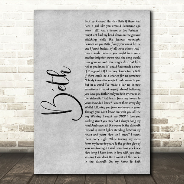 Richard Harris Beth Grey Rustic Script Song Lyric Print