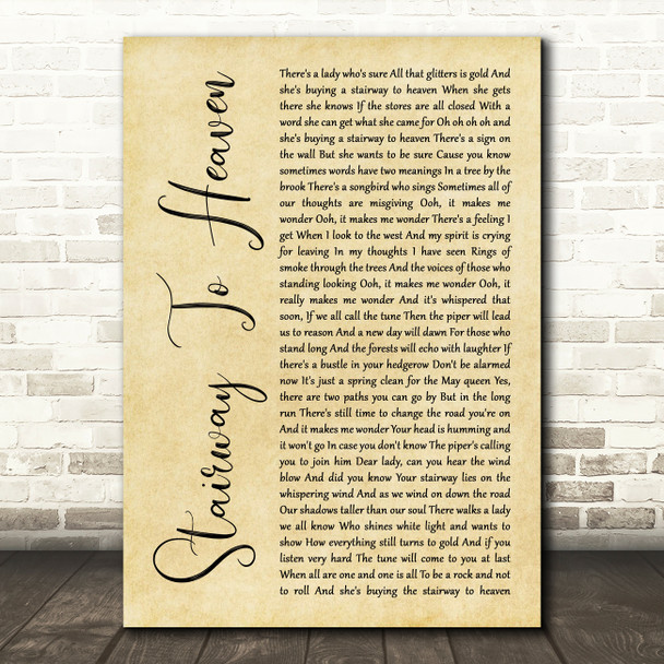 Led Zeppelin Stairway To Heaven Rustic Script Song Lyric Print