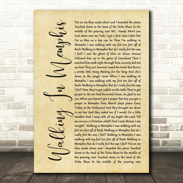 Marc Cohn Walking In Memphis Rustic Script Song Lyric Print