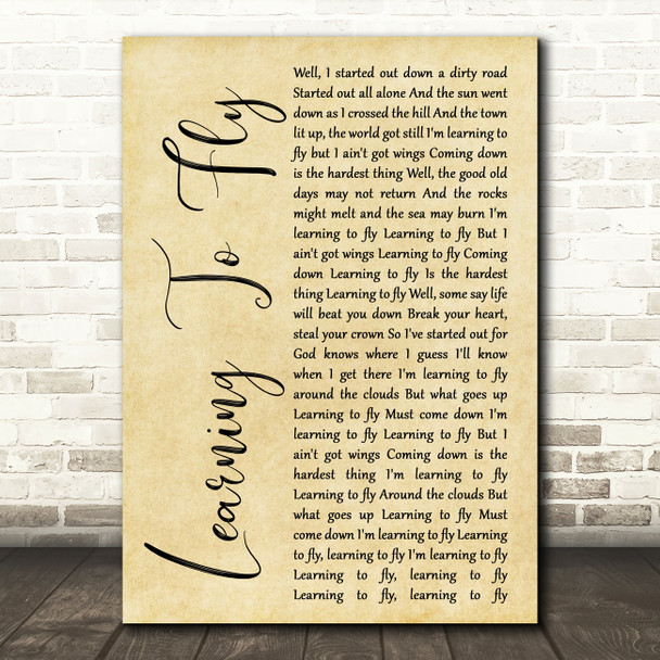 Tom Petty And The Heartbreakers Learning To Fly Rustic Script Song Lyric Print