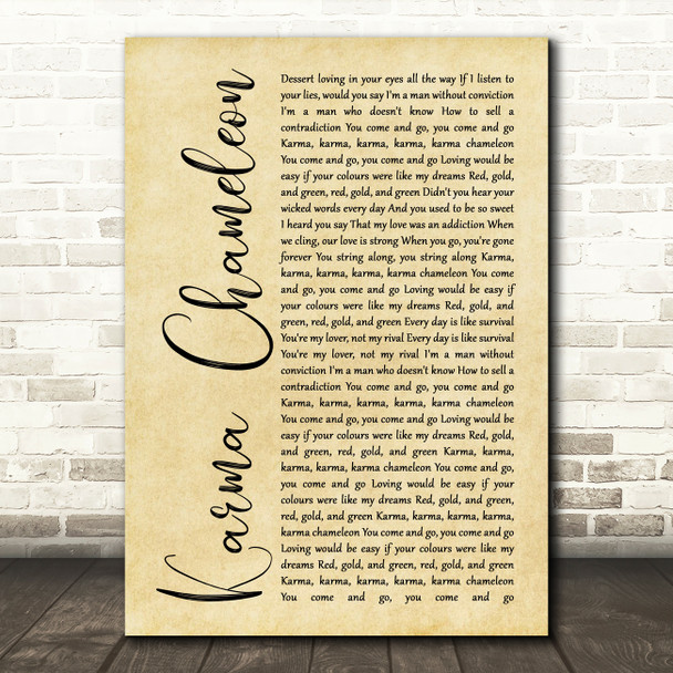 Culture Club Karma Chameleon Rustic Script Song Lyric Print