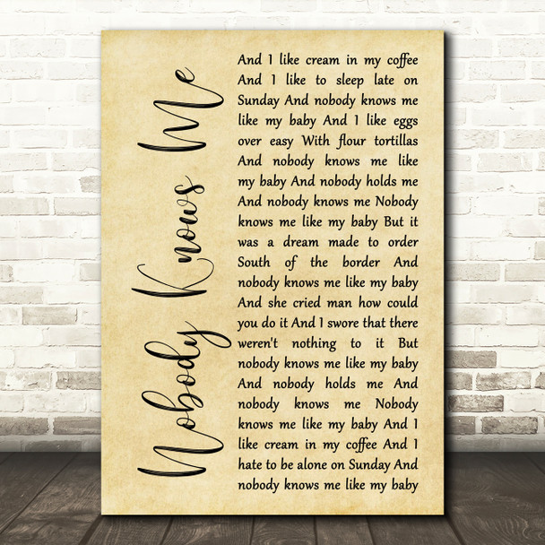 Lyle Lovett Nobody Knows Me Rustic Script Song Lyric Print