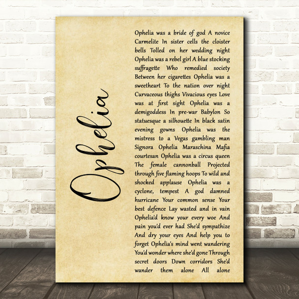 Natalie Merchant Ophelia Rustic Script Song Lyric Print