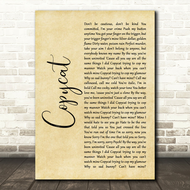 Billie Eilish Copycat Rustic Script Song Lyric Print