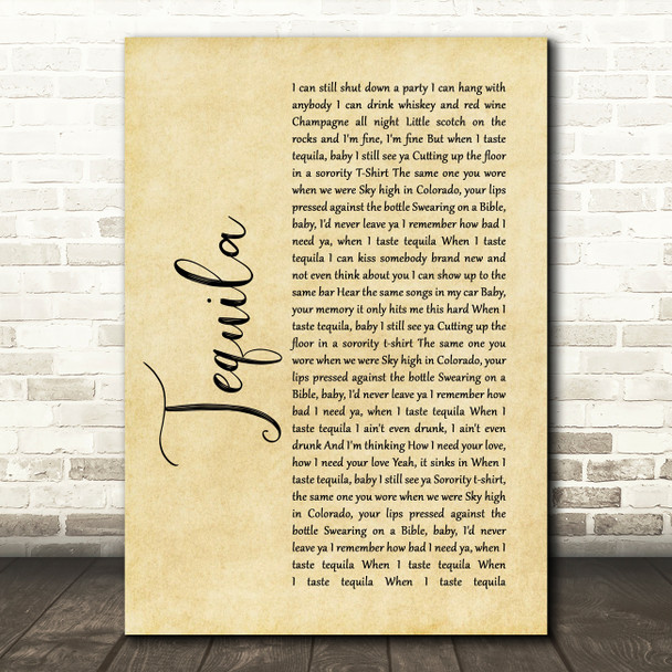 Dan + Shay Tequila Rustic Script Song Lyric Print