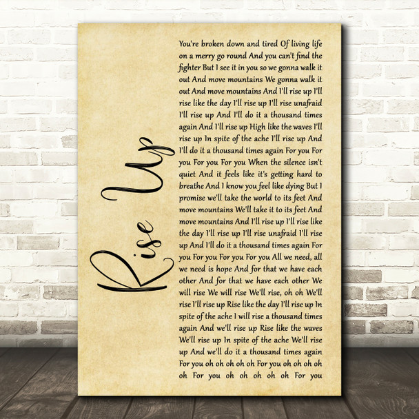 Andra Day Rise Up Rustic Script Song Lyric Print