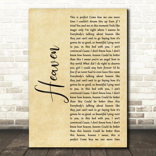 Kane Brown Heaven Rustic Script Song Lyric Print