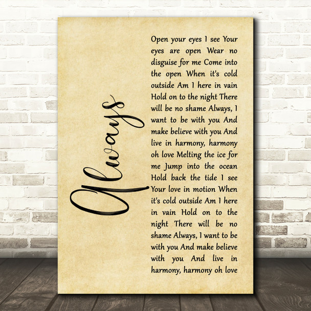 Erasure Always Rustic Script Song Lyric Print