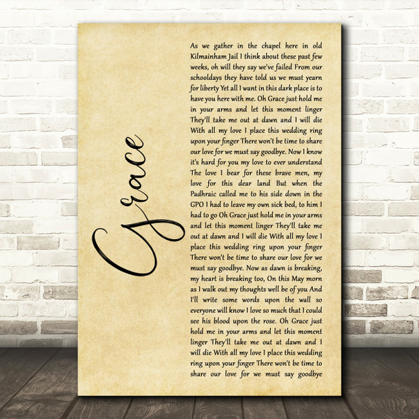 Charlie and the bhoys Grace Rustic Script Song Lyric Print