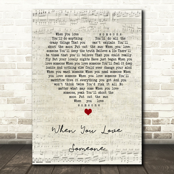 Bryan Adams When You Love Someone Script Heart Song Lyric Print