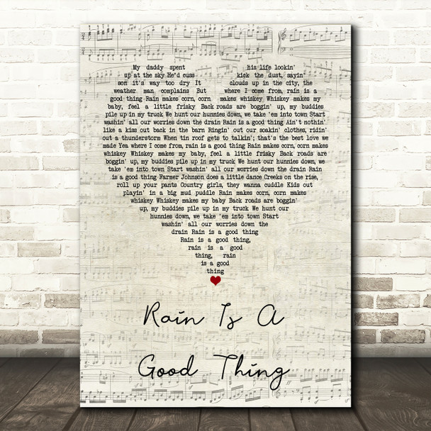 Luke Bryan Rain Is A Good Thing Script Heart Song Lyric Print