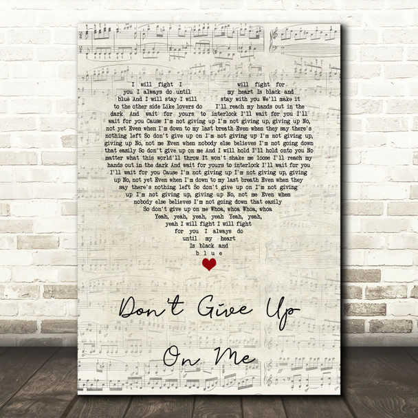 Andy Grammer Don't Give Up On Me Script Heart Song Lyric Print