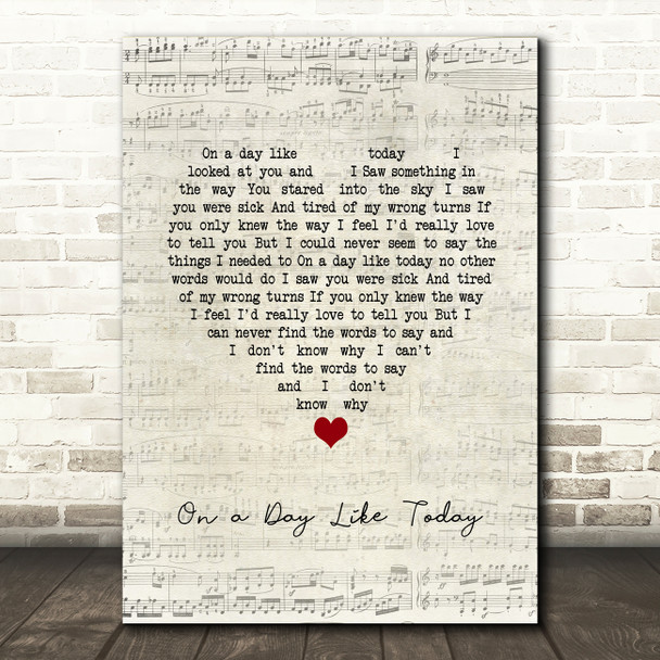 Keane On a Day Like Today Script Heart Song Lyric Print