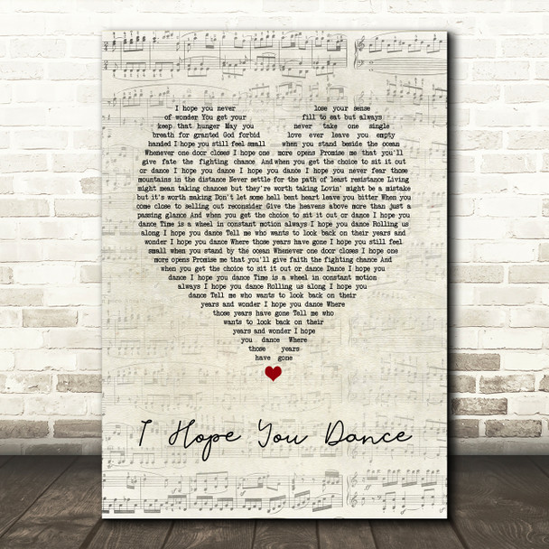 Ronan Keating I Hope You Dance Script Heart Song Lyric Print