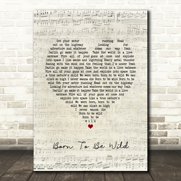 Steppenwolf Born To Be Wild Script Heart Song Lyric Print