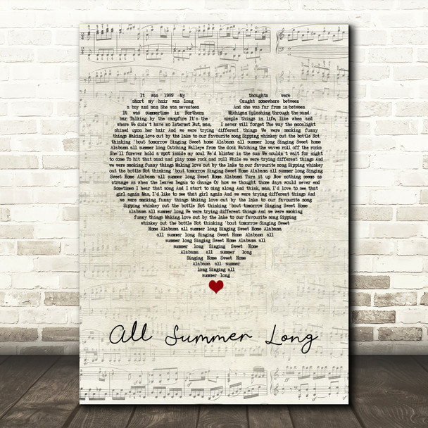 Kid Rock All Summer Long Script Heart Song Lyric Print