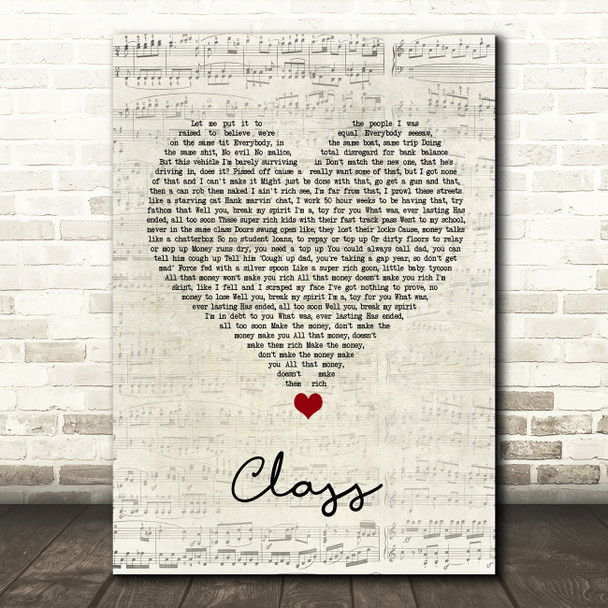 Class The LaFontaines Script Heart Song Lyric Print