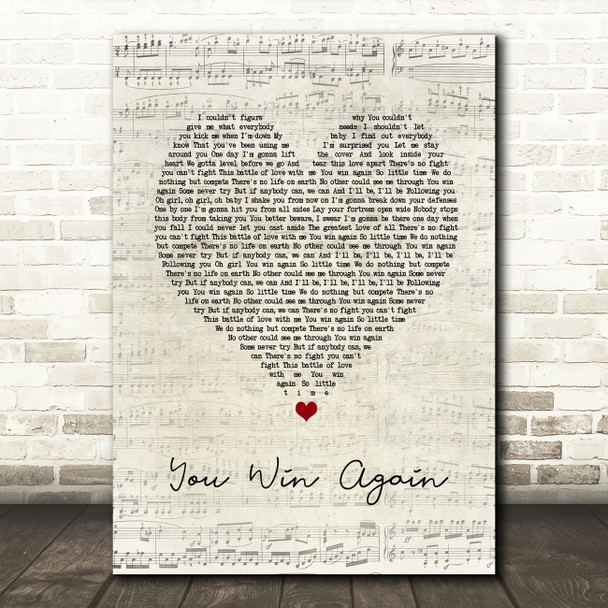 BeeGees You Win Again Script Heart Song Lyric Print