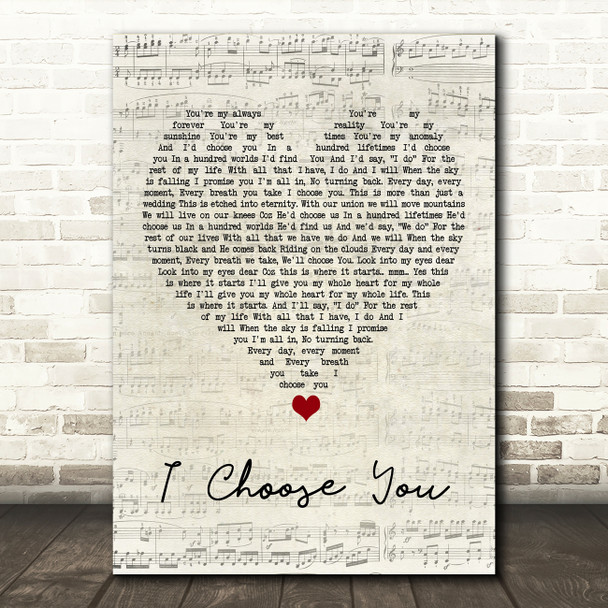 Ryann Darling I Choose You Script Heart Song Lyric Print