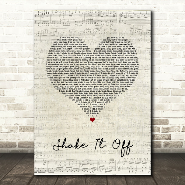 Taylor Swift Shake It Off Script Heart Song Lyric Print